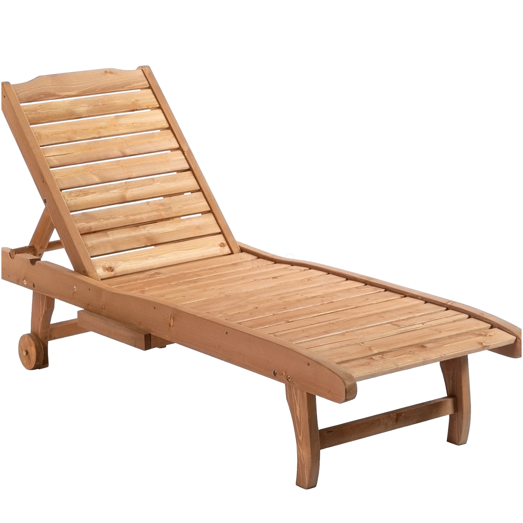 COSMOS Outsunny Natural Wood Chaise Lounge with Side Table, Adjustable ...