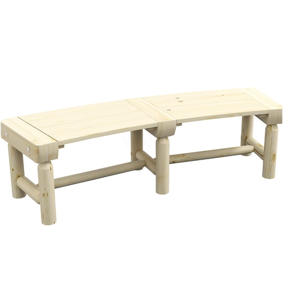 COSMOS Outsunny Natural Wood Semi-Circular Garden Bench, Wrap-Around Outdoor Tree Bench for Yard Patio Lawn Park Seating