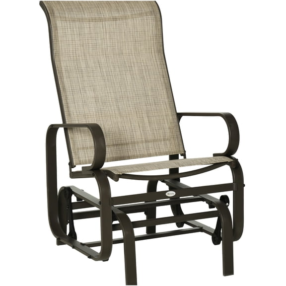 COSMOS Outsunny Single Patio Glider Chair, Smooth Rocking Outdoor Sling Chair with Breathable Mesh, Brown
