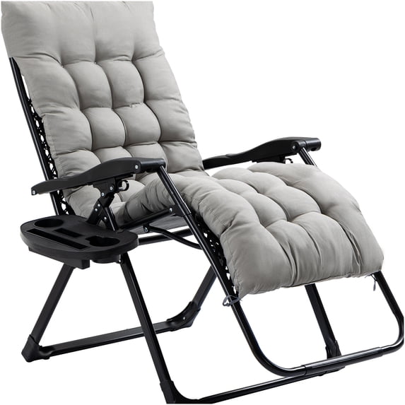 COSMOS Outsunny Zero Gravity Lounge Chair, Reclining Patio Chair with Padded Cushion & Side Tray, Steel Frame for Indoor Outdoor Use, Gray