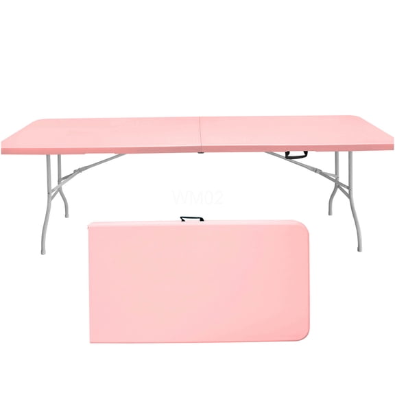 COSMOS Pink Folding Table 8ft, Portable Plastic Camping Table for Outdoor Picnics and Parties, High Load Capacity Foldable Table