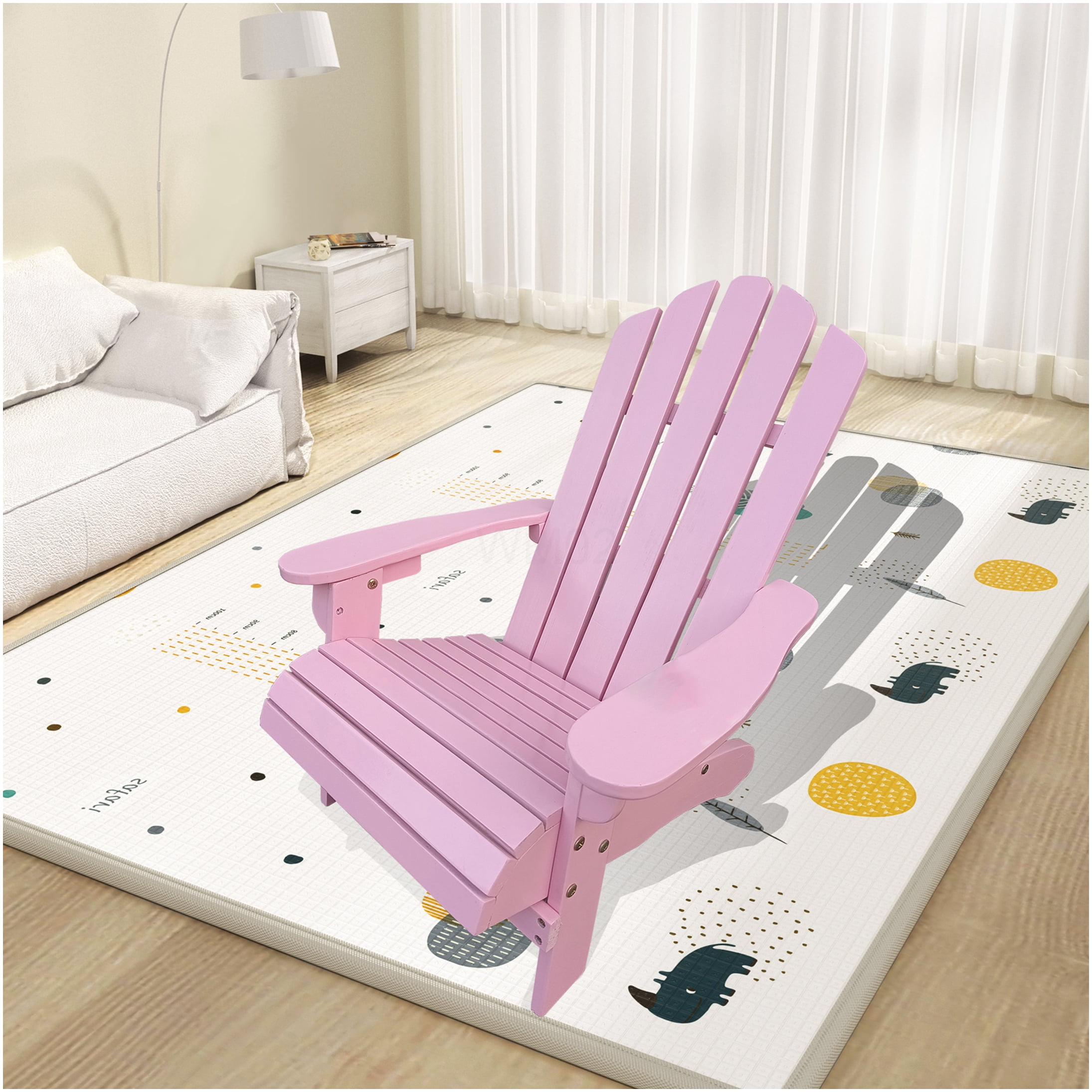 COSMOS Pink Solid Wood Adirondack Chair for Patio and Garden, Comfortable Outdoor Lounge Chair with Wide Armrests