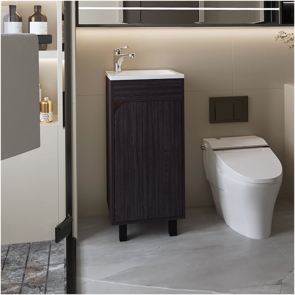 COSMOS Quartzsite Modern Bathroom Vanity with Integrated Sink, Compact Storage Cabinet for Small Spaces, Wenge Finish