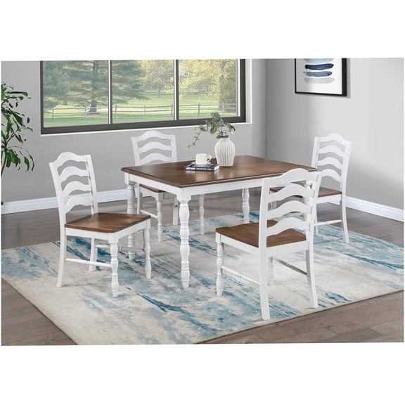 COSMOS Ranch Style Dining Table Set with 4 Chairs, White and Oak Finish, Farmhouse Kitchen Furniture