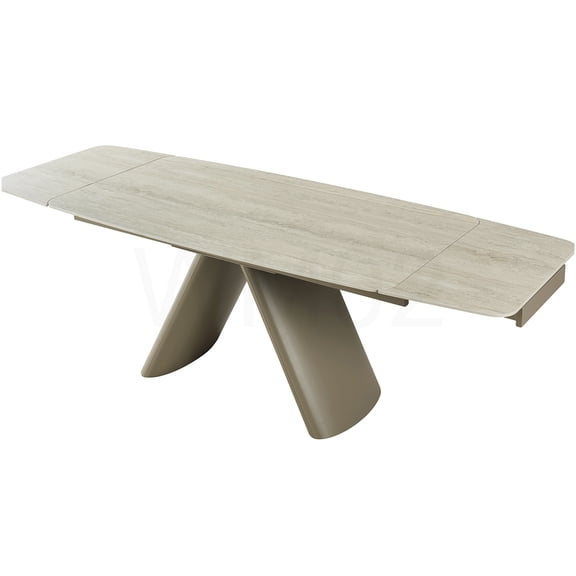 COSMOS Retractable Expandable Dining Table for 8, Sintered Stone Top & Steel Base, Heat & Scratch Resistant, Gray or Ivory