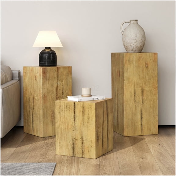 COSMOS Retro Stackable Square End Table Set, Natural MGO Fiberglass Side Tables for Living Room, Bedroom, Office