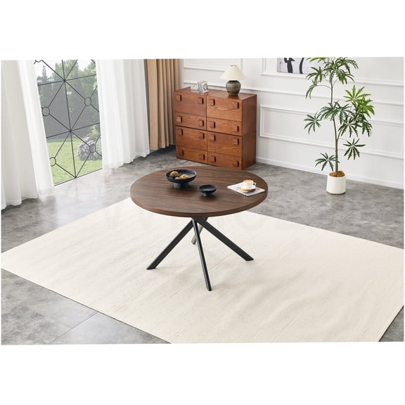COSMOS Round Folding Dining Table for Small Spaces, Dark Walnut MDF Tabletop, Space Saving Design for Kitchen, Apartment, Cafe