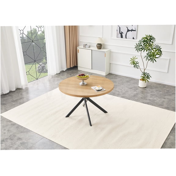 COSMOS Round Space-Saving Dining Table, Foldable MDF Top with Oak Finish, Sturdy Metal Frame for Small Kitchen, Apartment, Cafe