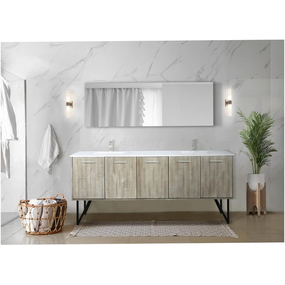 COSMOS Rustic Acacia Double Vanity with White Quartz Top, Brushed Nickel Faucet, Soft Close Drawers