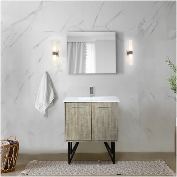 COSMOS Rustic Acacia Wood Bathroom Vanity with Cultured Marble Top, Single Hole Faucet and Soft Close Doors
