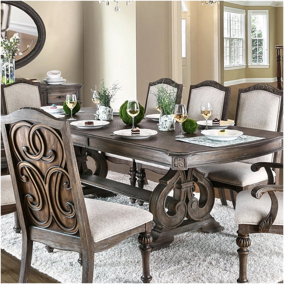 COSMOS Rustic Farmhouse Expandable Dining Table with 18" Leaf, Solid Wood Trestle Base, Seats 8