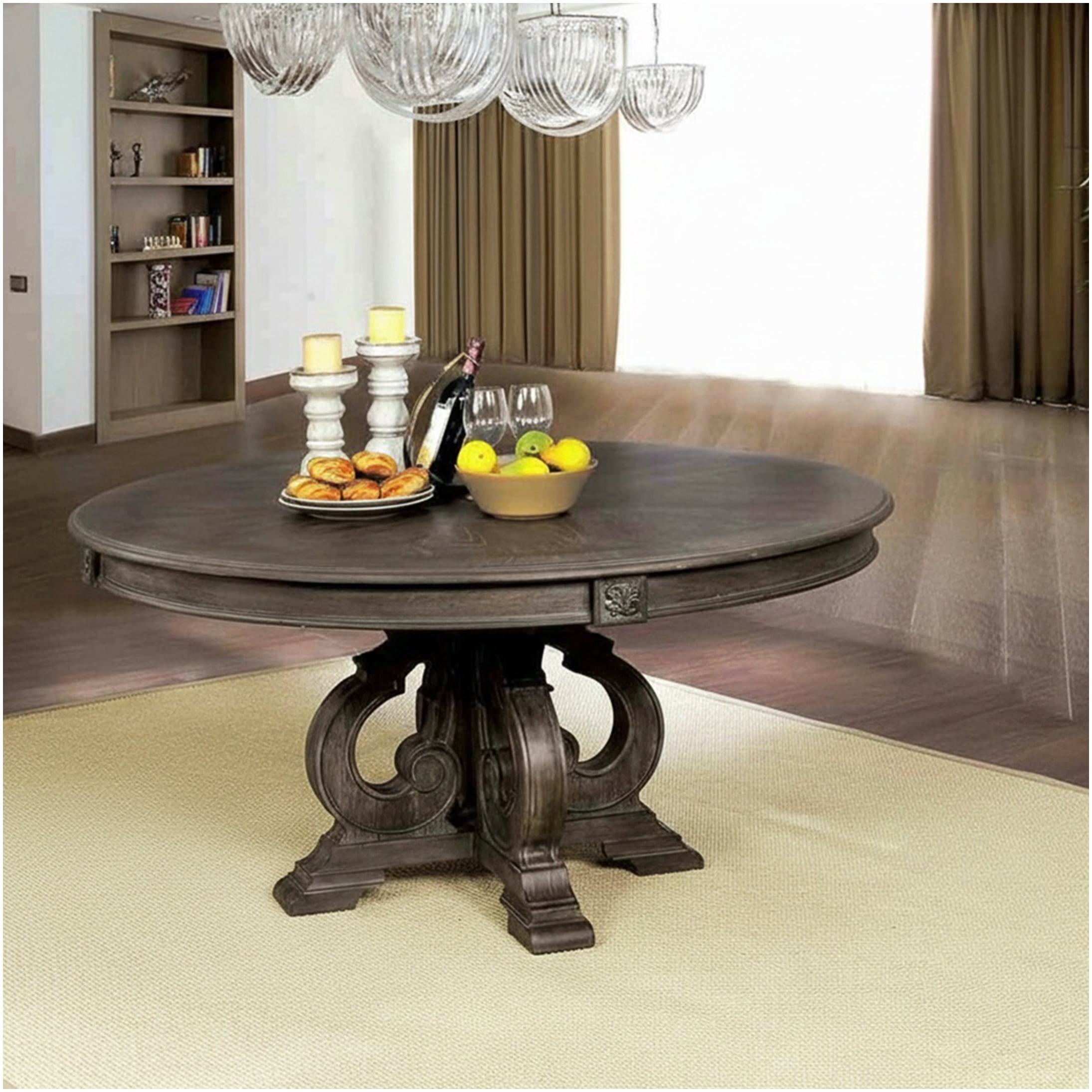 COSMOS Rustic Round Dining Table with Pedestal Base - Solid Wood ...