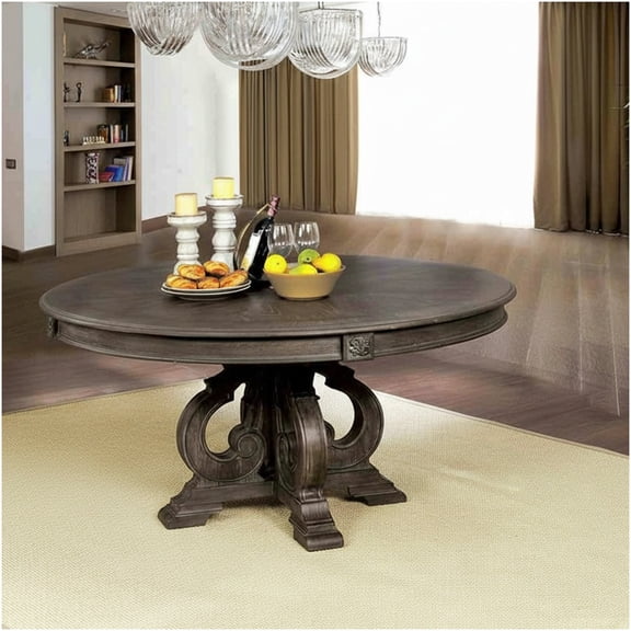 COSMOS Rustic Round Dining Table with Pedestal Base - Solid Wood Farmhouse Style 60 Inch Table for Dining Room