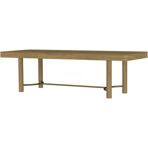 COSMOS Sand Wash Finish Extendable Dining Table for 8, Rustic Modern Trestle Base with Antique Brass Accent, Removable Leaf for Flexible Seating