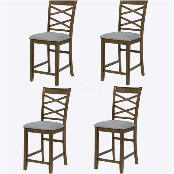 COSMOS Set of 4 Counter Height Dining Chairs, Walnut Wood Upholstered Side Chairs with Padded Seat, Modern Cross Back Design for Kitchen Island, Breakfast Nook