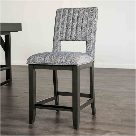 COSMOS Set of 2 Blue Gray Fabric Counter Height Dining Chairs with Padded Seat and Back, Transitional Style Kitchen Bar Stools