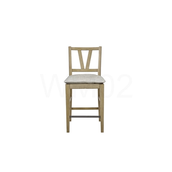COSMOS Set of 2 Counter Height Chairs with Slat Back and Cushion, Light Tan Solid Wood Bar Stools for Kitchen Island