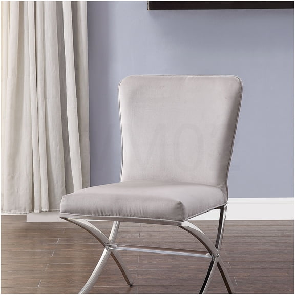 COSMOS Set of 2 Modern Light Gray Velvet Dining Chairs with Chrome Metal Legs