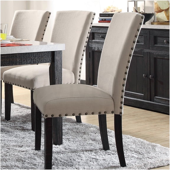COSMOS Set of 2 Modern Parson Chairs with Nailhead Trim, Upholstered Dining Chairs in Oak Finish for Kitchen and Dining Room