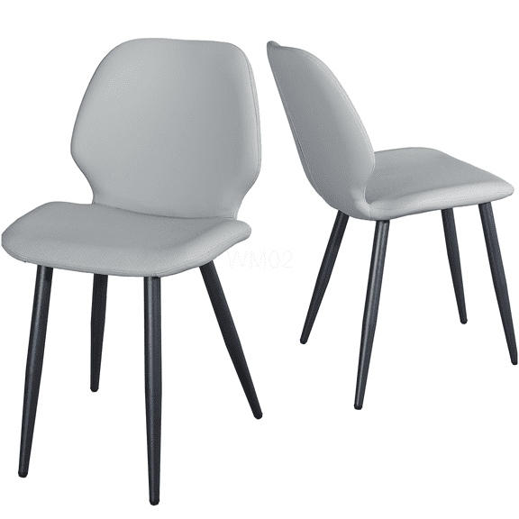 COSMOS Set of 2 Modern Shell Dining Chairs, Light Gray PU Leather Upholstered Seats with Sturdy Metal Legs for Kitchen and Dining Room