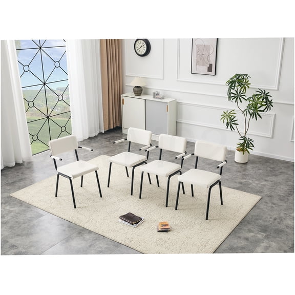 COSMOS Set of 4 Modern White Velvet Dining Chairs with Hangable Arms, Upholstered Side Chairs with Metal Legs for Kitchen Dining Room