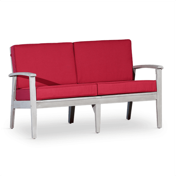 COSMOS Silver Gray Eucalyptus Loveseat with Burgundy Cushions, Deep Seat Outdoor Settee for Patio