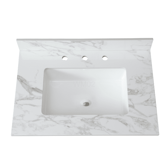 COSMOS Sintered Stone Vanity Top with Undermount Sink, 31x22 Inch Bathroom Countertop with Backsplash, White