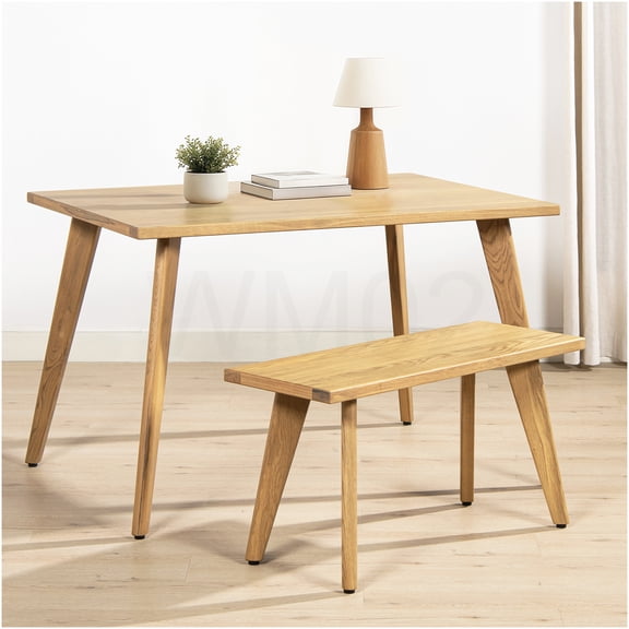 COSMOS Solid Oak Extendable Dining Table with Leaves, Natural Brown Finish, Seats 4 to 6, Modern Tapered Legs