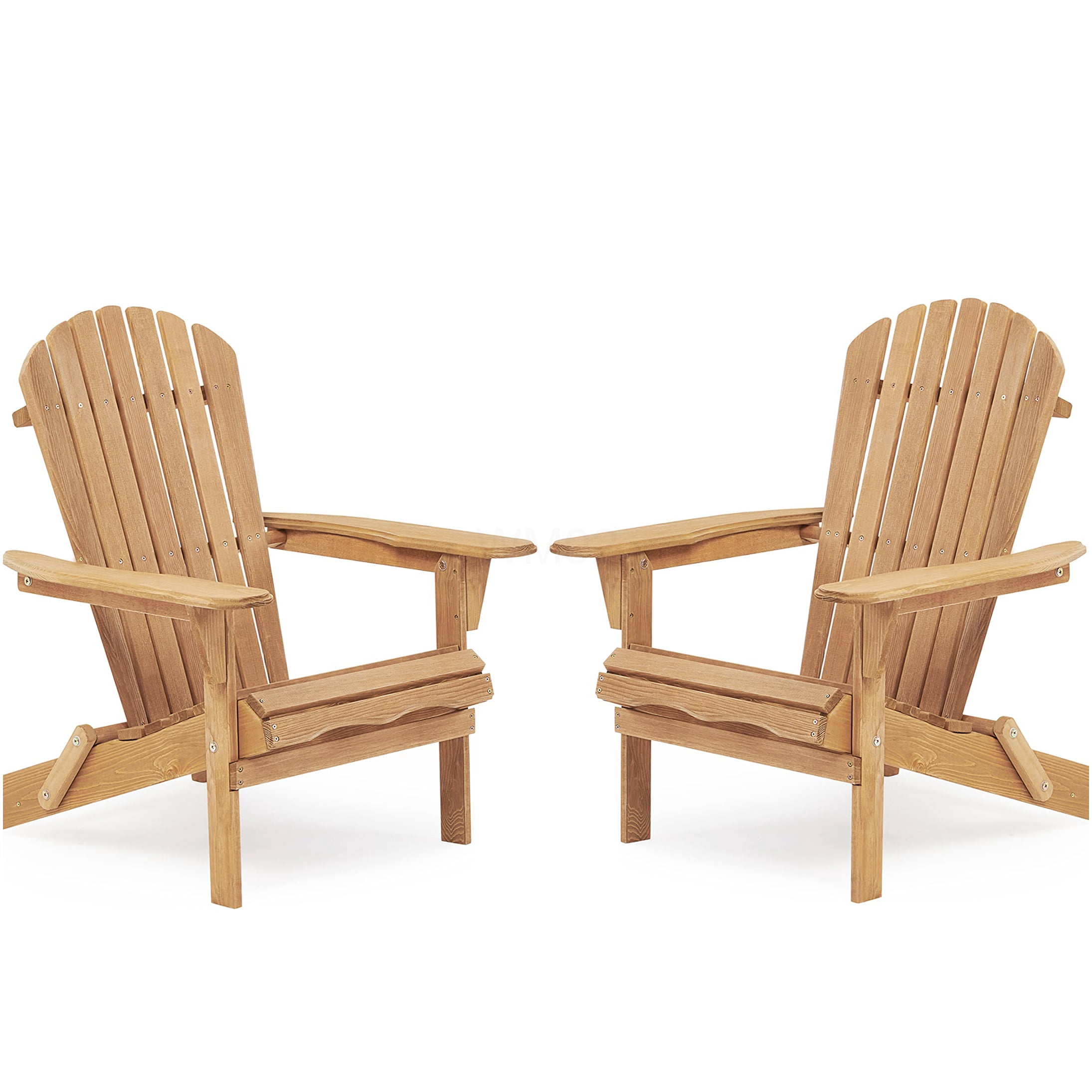 COSMOS Solid Wood Folding Adirondack Chairs, Set of 2 Light Brown Patio Lounge Chairs for Garden, Lawn, Deck and Poolside