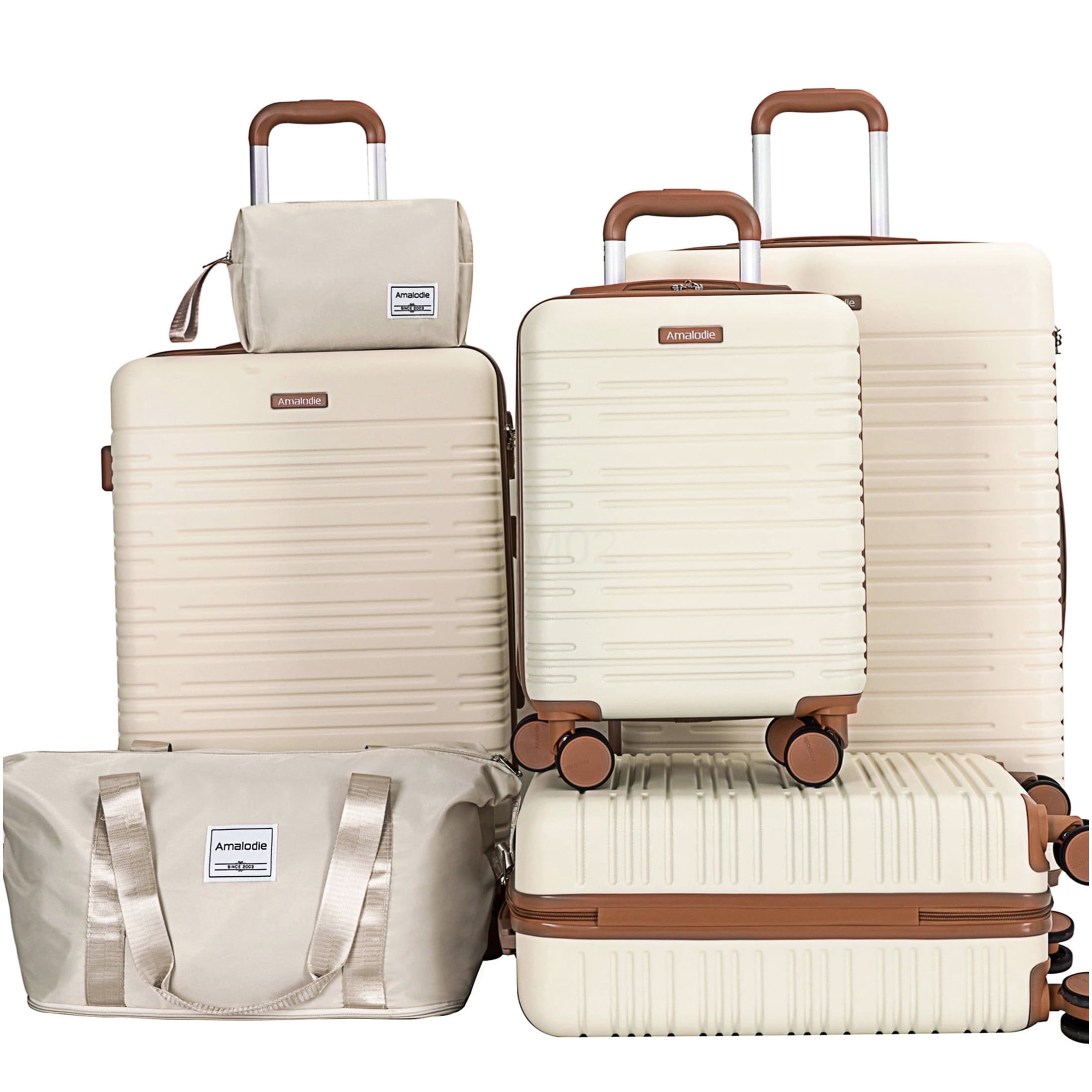 COSMOS TSA Lock Hard Shell Luggage Set 6-Piece | Expandable Carry On &; Checked Suitcases with Spinner Wheels | Beige ABS