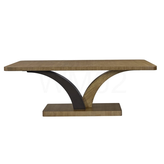 COSMOS Tan Eucalyptus Pedestal Dining Table, Solid Wood and MDF Construction, Modern Farmhouse Kitchen Table with Sculptural Base, Round Edge Rectangular Table Top for Dining Room