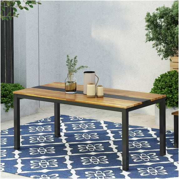 COSMOS Teak Acacia Wood Dining Table with Metal Frame, Industrial Farmhouse Kitchen Table for Dining Room