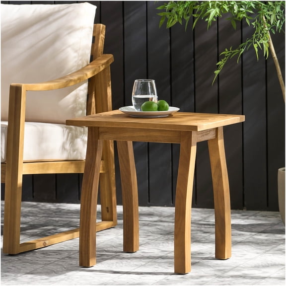 COSMOS Teak Acacia Wood Outdoor End Table, Coastal Style Patio Side Table with Slatted Design for Pool Deck and Garden