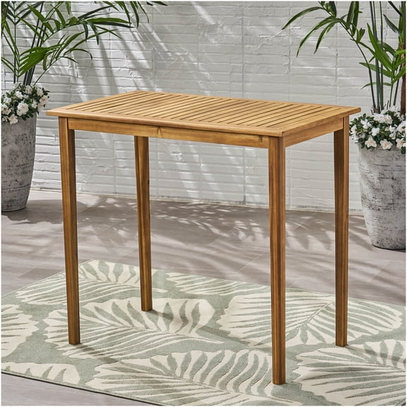 COSMOS Teak Outdoor Acacia Wood Bar Table, Minimalist Rectangular Counter Height Table for Patio Garden Bistro