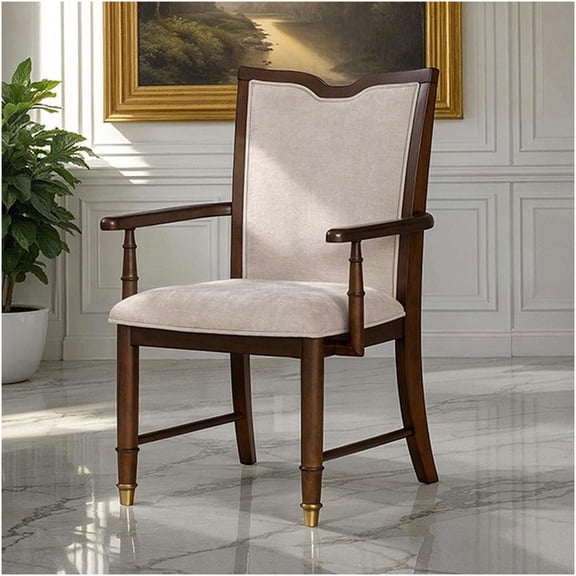 COSMOS Transitional Dining Chairs Set of 2, Dark Cherry Upholstered Arm Chairs with Gold Accent Legs