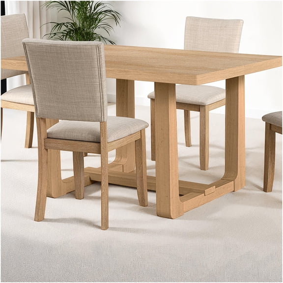 COSMOS Transitional Farmhouse Dining Table, Natural Finish Rectangle Table with U-Shaped Trestle Base for Dining Room