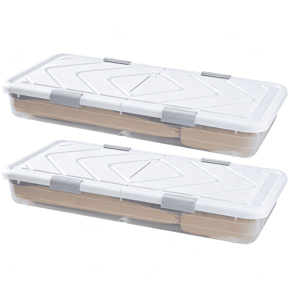 COSMOS Under Bed Storage Box with Wheels, Rolling Storage Container, 2-Pack Clear Gray Organizer for Clothes, Shoes, Seasonal Items