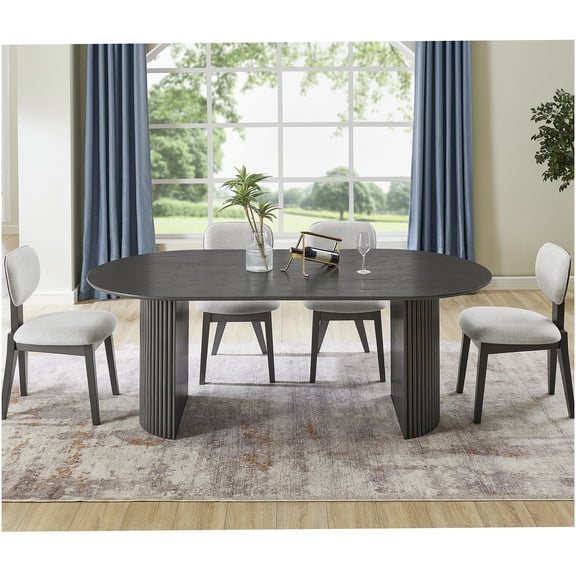 COSMOS Venezia 5-Piece Oval Dining Set with Gray Oak Finish and Upholstered Chairs, Seats 6