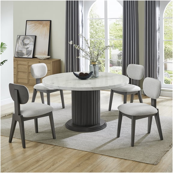 COSMOS Venezia 5-Piece Round Dining Set with Faux Marble Tabletop and Upholstered Chairs, Modern Kitchen Table for 6