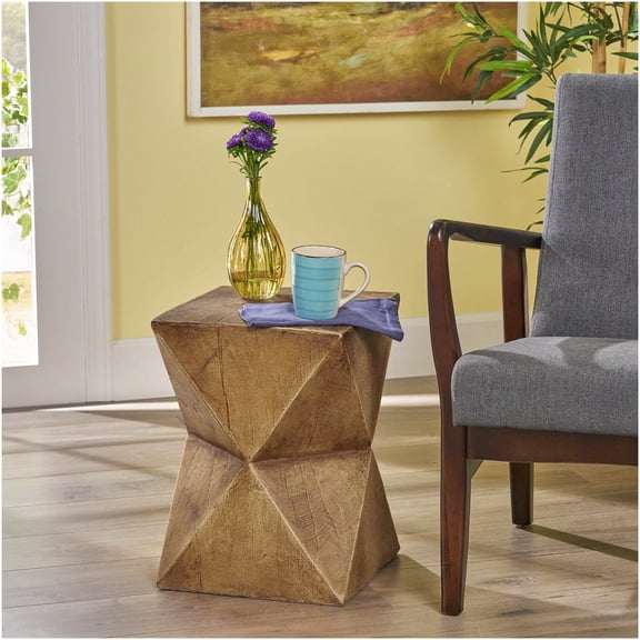 COSMOS Natural Magnesium Oxide Side Table, Modern Hourglass Accent Table for Indoor Outdoor