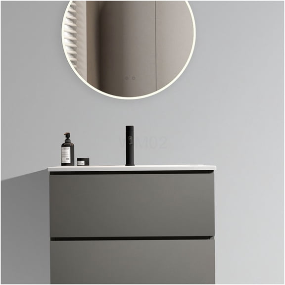 COSMOS Wall Mount 24 Inch Modern Bathroom Vanity with Ceramic Sink, Floating Vanity Cabinet with Soft Close Drawers, Space Gray Bathroom Storage for Small Space