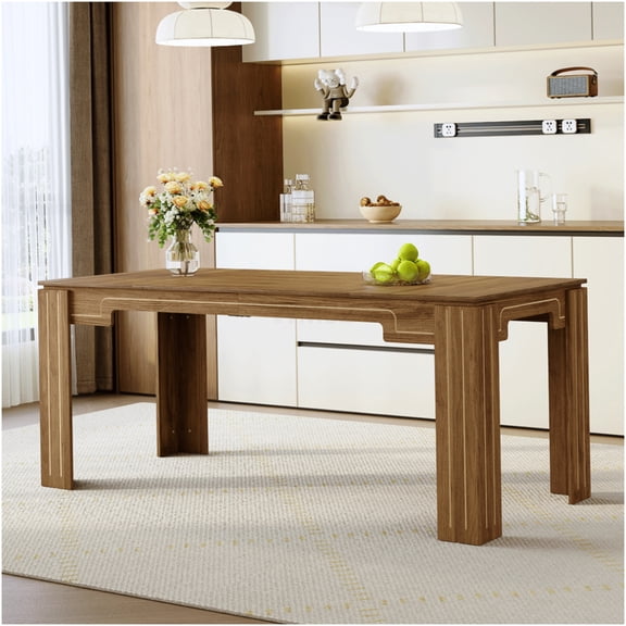 COSMOS Walnut Wood Grain Dining Table for 6-8, Modern Farmhouse Large Table with Grooved Legs, Sturdy MDF Top for Dining Room Kitchen