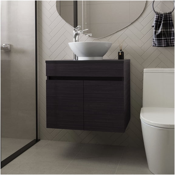 COSMOS Wengue Modern Bathroom Vanity with 2 Doors, Compact Storage Cabinet for Powder Room
