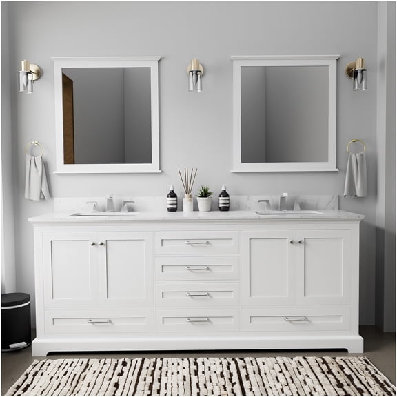 COSMOS White 80 Inch Double Sink Bathroom Vanity with Soft Close Doors and Drawers