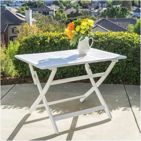 COSMOS White Acacia Wood Folding Table for Outdoor Dining, 43.5 Inch Portable Patio Table with X-Base, Water-Resistant and Space-Saving Design