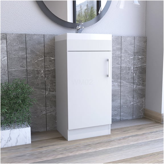 COSMOS White Bathroom Vanity with Sink, Single Door Storage Cabinet for Small Spaces
