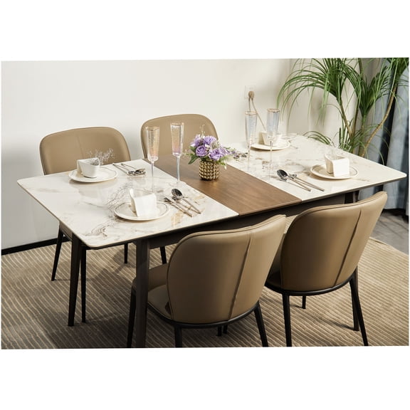 COSMOS White Extendable Dining Table for 8, Expandable Kitchen Table with Ceramic Tile Top and Metal Base, Modern Retractable Table for Dining Room & Living Room