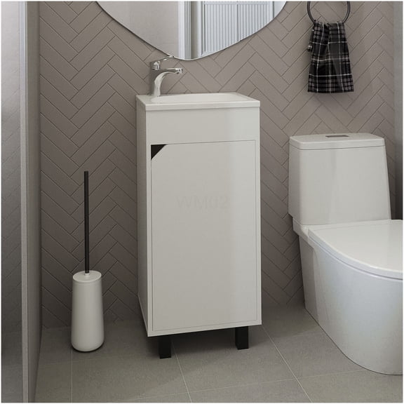 COSMOS White Free Standing Bathroom Vanity Cabinet with Resin Sink, Slim Storage Shelves for Small Spaces