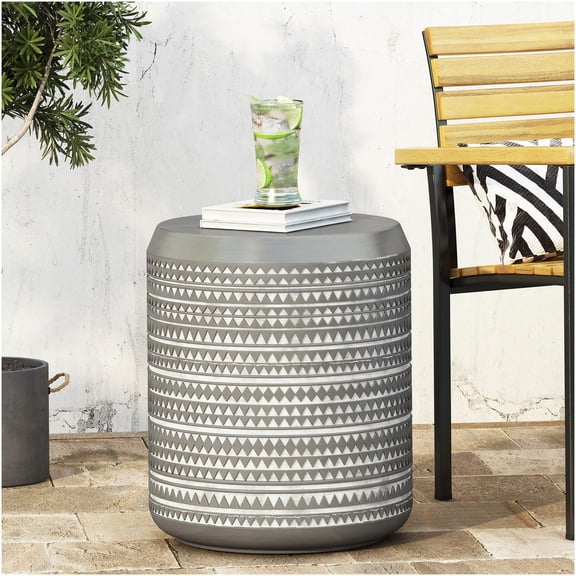 COSMOS White Magnesium Oxide Outdoor Side Table, Lightweight Concrete End Table for Patio, Boho Accent Table with Triangular Design