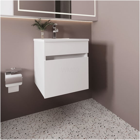COSMOS White Modern 1-Door Bathroom Vanity with Sink, Compact Single Cabinet Storage for Small Space, Minimalist Style
